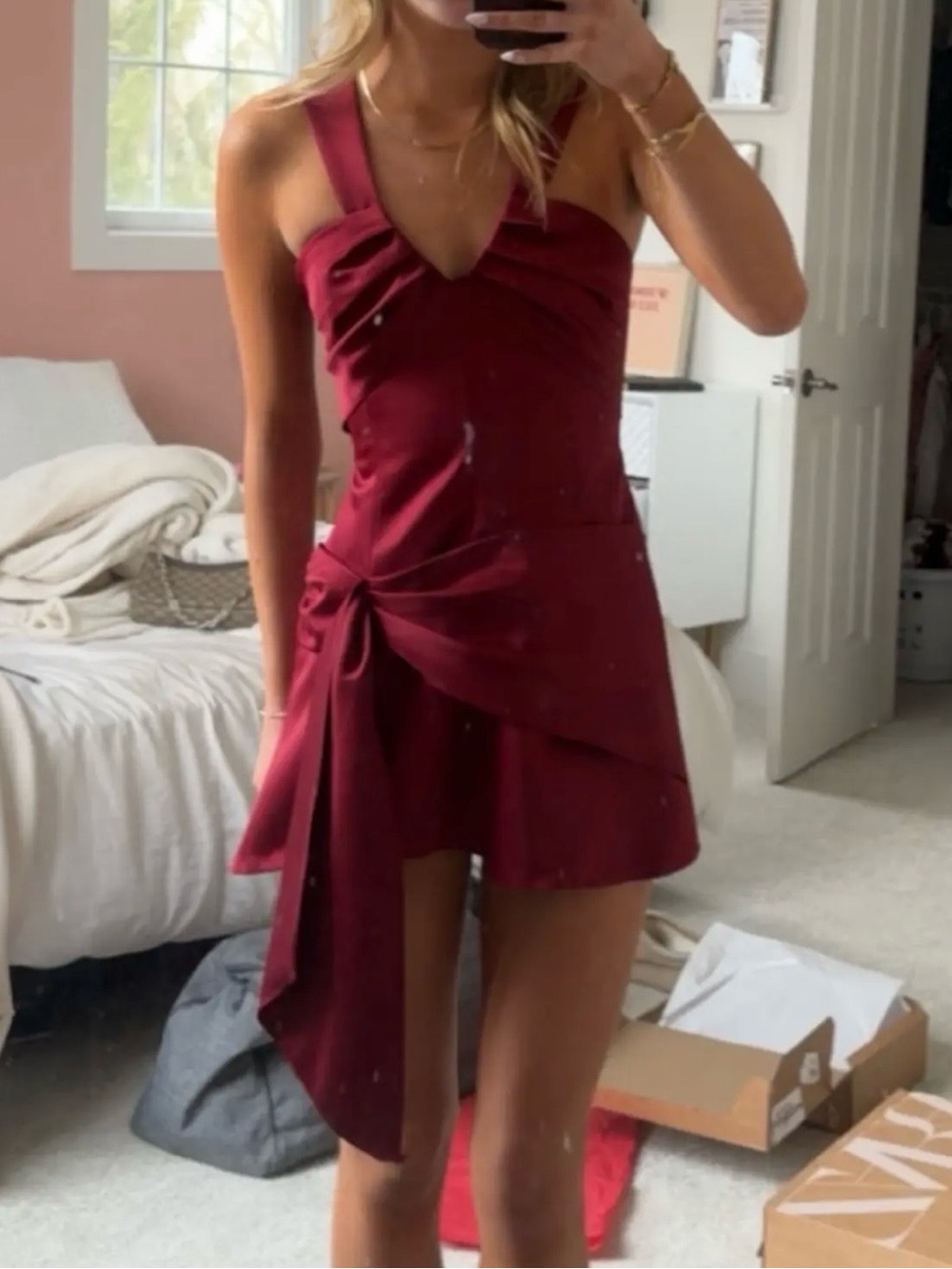Zara Wine Red Asymmetrical Mini Dress